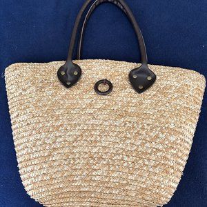 Yankee Candle Straw Handbag Tote Purse with Fabric Polka Dot Liner